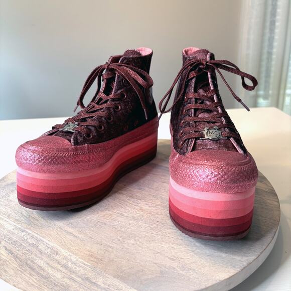 Miley Cyrus Converse All Star Velvet Glitter Pink Platform Sneakers Women’s 7 - Picture 3 of 11
